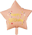 Retro Pembe Happy Bırthday Baskılı Yıldız Folyo Balon 18 inç