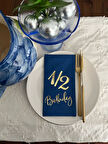 Gold Yaldızlı Bodrum Mavisi Yarım Yaş Bırthday Garson Katlama Peçete 16 Adet