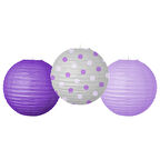 Mor Kağıt Fener Seti 3 lü 25 cm