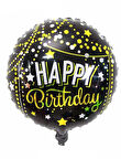 Happy Bırthday Gold Yıldızlı Yuvarlak Folyo Balon 18 inç