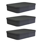 3 Adet 6 Litre İnce-Geniş Kapaklı Saklama Kutusu - Ofis ve Kırtasiye Düzenleyici Çok Amaçlı Kullanım