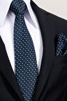 Esgue 8 cm Lacivert Mavi Motif Desenli Hand Made Klasik Geniş Mendilli Kravat 