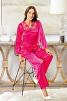Saten Dantel Detaylı Uzun Kollu Pijama Fuşya 4R6.O.1Z.0E.LT