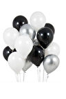70 Adet Metalik Sedefli Beyaz-siyah-gümüş Gri Helyumla Uçabilen Balon
