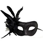 Siyah Metalize Tüylü Parti Maskesi