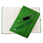 Yeşil Termo Deri Defter, Kalem ve Anahtarlık Seti