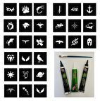 27 minimal Erkek şablon 3 tüp kına fırça hediyeli Geçici Dövme Seti