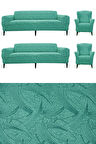 STREÇ LASTİKLİ ESNEK YIKANABİLİR PAMUKLU SEHRA DESEN 3+3+1+1 JAKARLI KOLTUK ÖRTÜSÜ KOLTUK KILIFI ( mint -yeşili) rengi