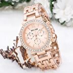 Zarif Ve Şık Özel Tasarım Zirkon Taşlı Metal Kadın Kol Saati (rose)