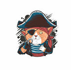 Korsan Kedi Sticker 10x10 cmRenkli Sticker