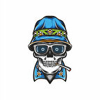 Tatilci iskelet Sticker 10x10 cmRenkli Sticker