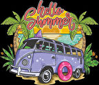 Hello Summer Karavan Sticker 10x10 cmRenkli Sticker