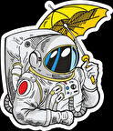 Şemsiye Tutan Astronot Sticker 10x10 cmRenkli Sticker