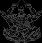 Radyo ve Silahlı iskelet Sticker 10x10 cmRenkli Sticker