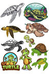 Kaplumbağa Sticker Set-1 10 Parça Telefon, Tablet, Defter, Laptop Sticker
