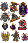Samurai Sticker Set-2 12 Parça Telefon, Tablet, Defter, Laptop Sticker