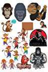 Maymun Sticker Set-2 13 Parça Telefon, Tablet, Defter, Laptop Sticker