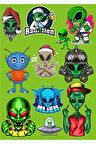 Uzaylı Sticker Set-1 12 Parça Telefon, Tablet, Defter, Laptop Sticker