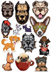 Köpekler Sticker Set-6 13 Parça Telefon, Tablet, Defter, Laptop Sticker