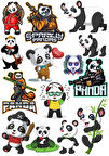 Panda Sticker Set-6 14 Parça Telefon, Tablet, Defter, Laptop Sticker