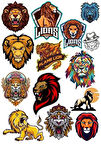 Aslan Lions Sticker Set-1 14 Parça Telefon, Tablet, Defter, Laptop Sticker