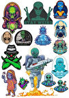 Uzaylı Alien Sticker Set-1 17 Parça Telefon, Tablet, Defter, Laptop Sticker