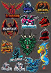 Ejderha Sticker Set-10 13 Parça Telefon, Tablet, Defter, Laptop Sticker