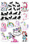 Unicorn Stciker Set-4 32 Parça Telefon, Tablet, Defter, Laptop Sticker