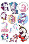 Unicorn Temalı Sticker Set-1 11 Parça Telefon, Tablet, Defter, Laptop Sticker