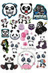 Panda Sticker Set-14 17 Parça Telefon, Tablet, Defter, Laptop Sticker