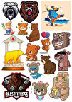 Ayı Sticker Set-19 17 Parça Telefon, Tablet, Defter, Laptop Sticker