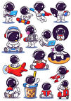 Sevimli Astronot Sticker Set 2 15 Parça Telefon, Tablet, Defter, Laptop Sticker
