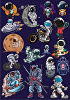 Astronot Sticker Set 16 Parça Telefon, Tablet, Defter, Laptop Sticker
