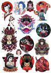 Japon Kadınları Sticker Set 15 Parça Telefon, Tablet, Defter, Laptop Sticker