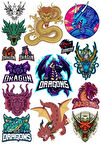 Ejderha Sticker Set 1 15 Parça Telefon, Tablet, Defter, Laptop Sticker