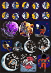 Uzay ve Astronot Sticker Set 2 19 Parça Telefon, Tablet, Defter, Laptop Sticker