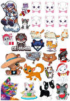 Sevimli Kediler Duvar Sticker Set 3 12 Parça Telefon, Tablet, Defter, Laptop Sticker