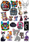Kediler Sticker Set 6 16 Parça Telefon, Tablet, Defter, Laptop Sticker