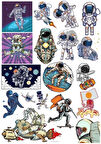 Retro Astronot Sticker Set 3 18 Parça Telefon, Tablet, Defter, Laptop Sticker