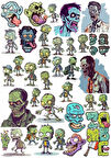 Zombiler Sticker Set 8 25 Parça Telefon, Tablet, Defter, Laptop Sticker