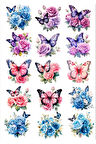 Çiçekler ve Kelebekler Sticker Set