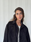 Retrobird Tasarım Kadife Bomber Ceket Mont Kadın Siyah