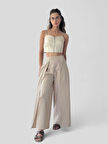 Retrobird Yırtmaç Detaylı Wide-Leg Pantolon Etek Kadın Vizon