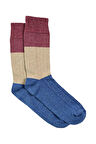 Erkek Mavi-Bordo Blok Desenli Soket Çorap