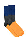 Erkek Turuncu-Lacivert Blok Desenli Soket Çorap