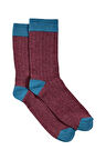 Kadın Bordo-Mavi Düz Soket Çorap