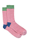 Kadın Pembe-Yeşil Düz Soket Çorap