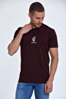 Chip Nakışlı Erkek Tişört Bordo