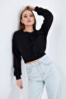 Cep Detaylı Kadın Crop Sweatshirt