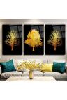 Gold Ağaçlar Triple Miyrem-Cam Tablo